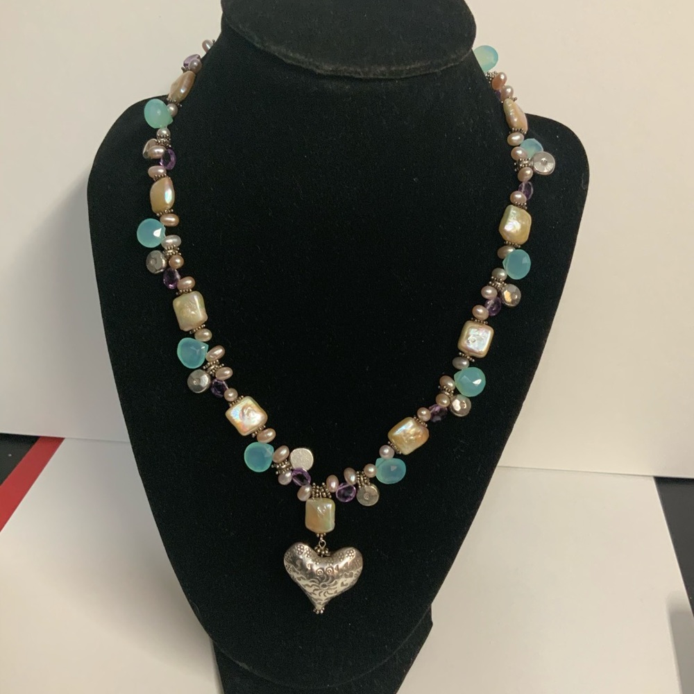 Vintage Sterling Silver Pearl Gemstone Necklace - Picture 2 of 9